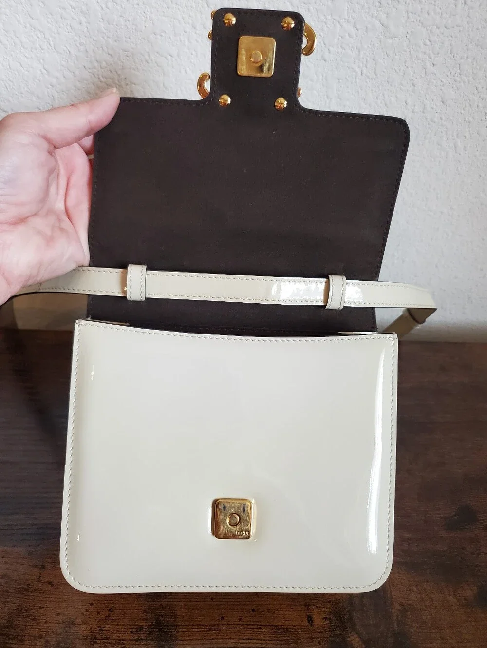 Fendi Cream Patent Leather Karligraphy Bag